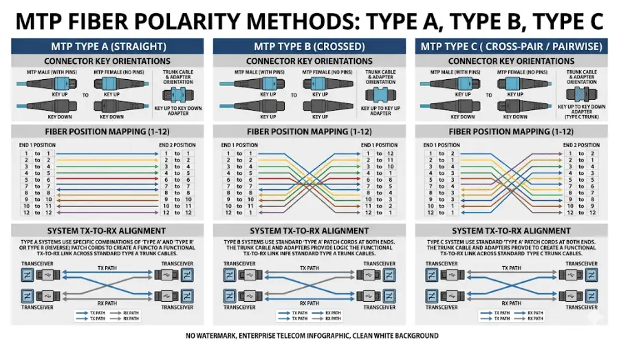 Comparison chart of MTP Type A Type B and Type C polarity methods